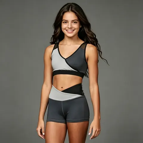 Athletic Cheerleading Outfit for Teens Grey Black White V Neck Crop Top Cheer Uniform for Dance Practice