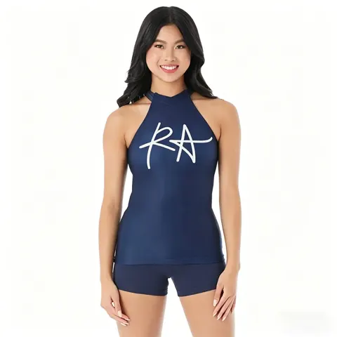 Athletic Cheerleading Outfit Teens Navy Logo Halter Tank Top Cheer Uniform for Dance Practice