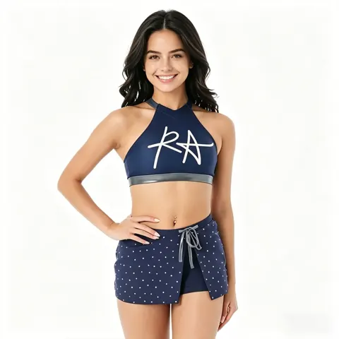 Cheerleading Uniform Navy Silver Logo Halter Cheer Wear Crop Top with Skort for All Star Cheer