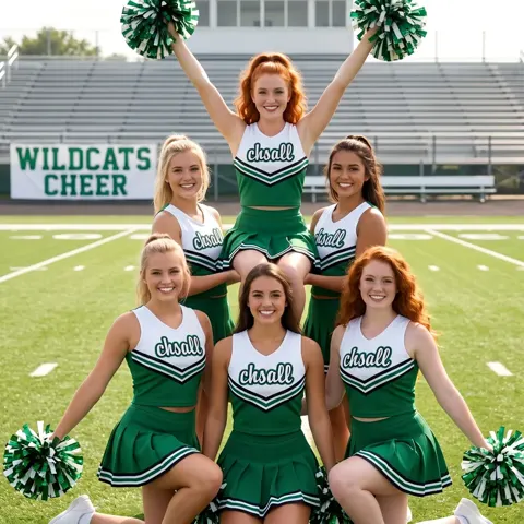 Team Green White Cheerleading Uniform with CHSALL Logo for Pep Rallies and Competitions