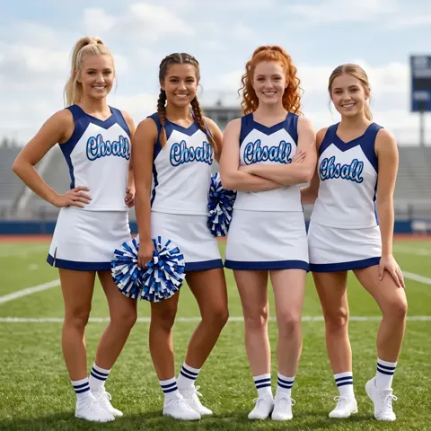 Classic Cheerleading Dress White Blue Cheerleading Uniform for School Spirit and Football Events