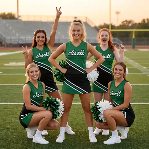 Women's Green Black Cheerleading Dress with CHSALL Logo for High School Football Spirit Games