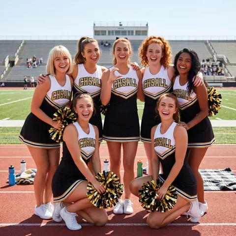 Team Black Gold Cheerleading Uniform Set with CHSALL Logo for Competitive Cheer Performances