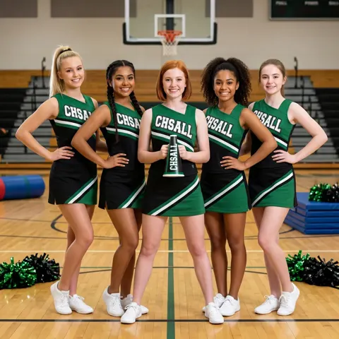Varsity Green Black Cheerleading Dress with Bold CHSALL Lettering for School Spirit Performances