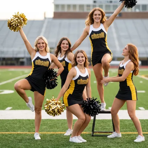 High School Black Gold Cheerleading Uniform CHSALL Logo for Football Spirit Team Performances
