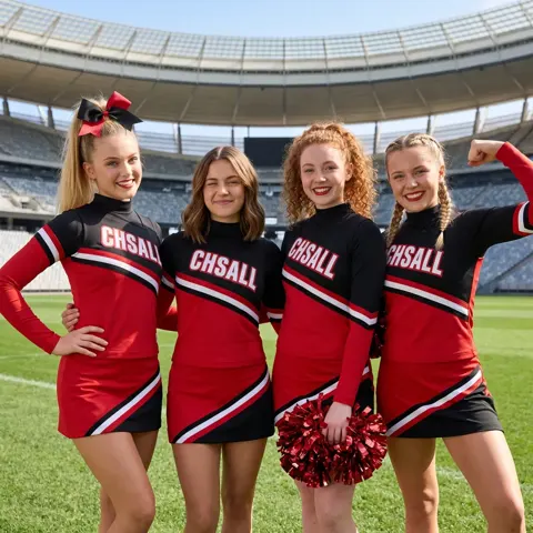 Red Black Cheerleading Uniform CHSALL Logo for School Game Day Performances