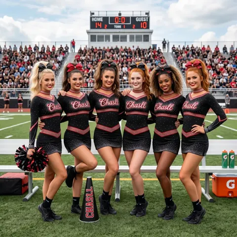 High Neck Black Red Long Sleeves and Matching Cheer Uniform for High School Spirit Games Stage Performances