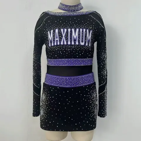 Long Sleeve Cheerleading Uniform Spandex Acrylic Elastic Waist Design Cheerleader Outfits Sets for Cheer Teams