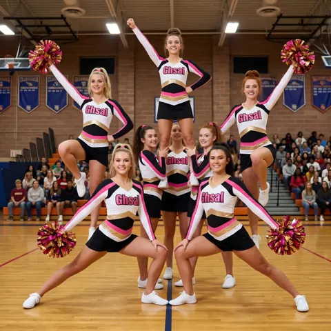 Varsity Cheerleading Costume with Color Block Design for School Spirit and Basketball Events