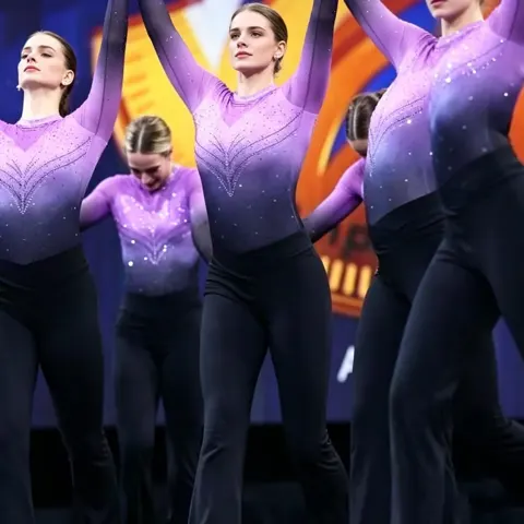 Athletic Ombre Leotard with Long Sleeves Sparkle Rhinestone Detail for Team Performances