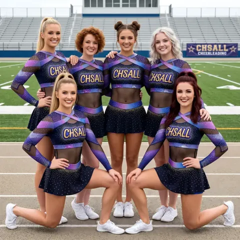 Glam Gradient Cheerleading Outfit with Cross Neck Design and Sparkle Sleeves for Game Day