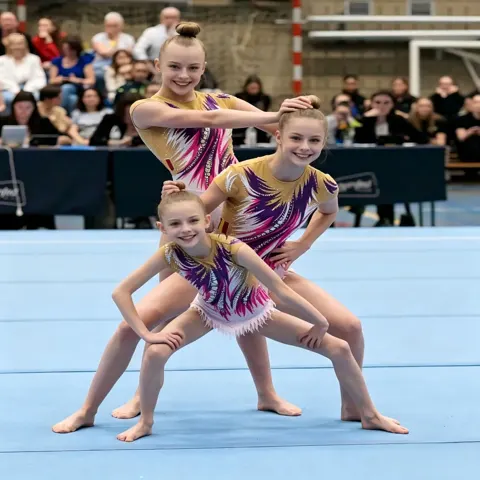 Purple Teal Ombre Gymnastics Leotard with Flame Rhinestone Design and Fringe Hem for Teams