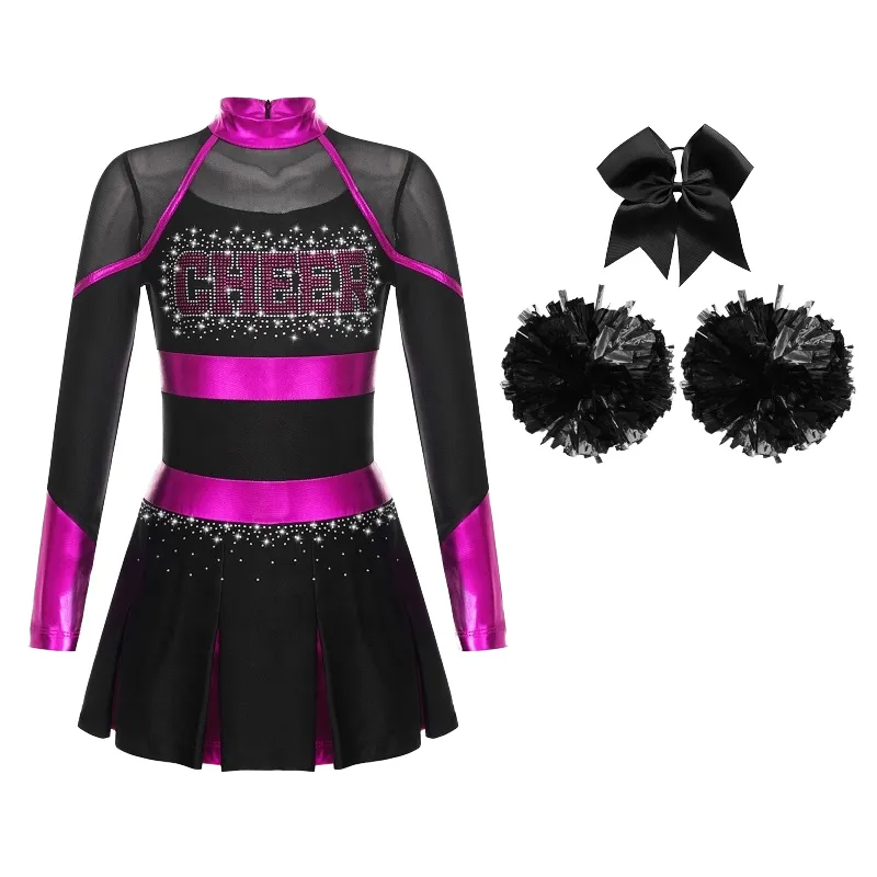 Customizable Girl's School Cheerleading Uniform Design Spandex/Polyester Pleated Dress Long Sleeves Set Style Heat-Transfer