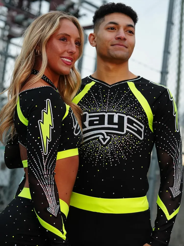 Cheerleading Uniforms Rhinestone Dance Costumes Sublimation Long Sleeve for Competition