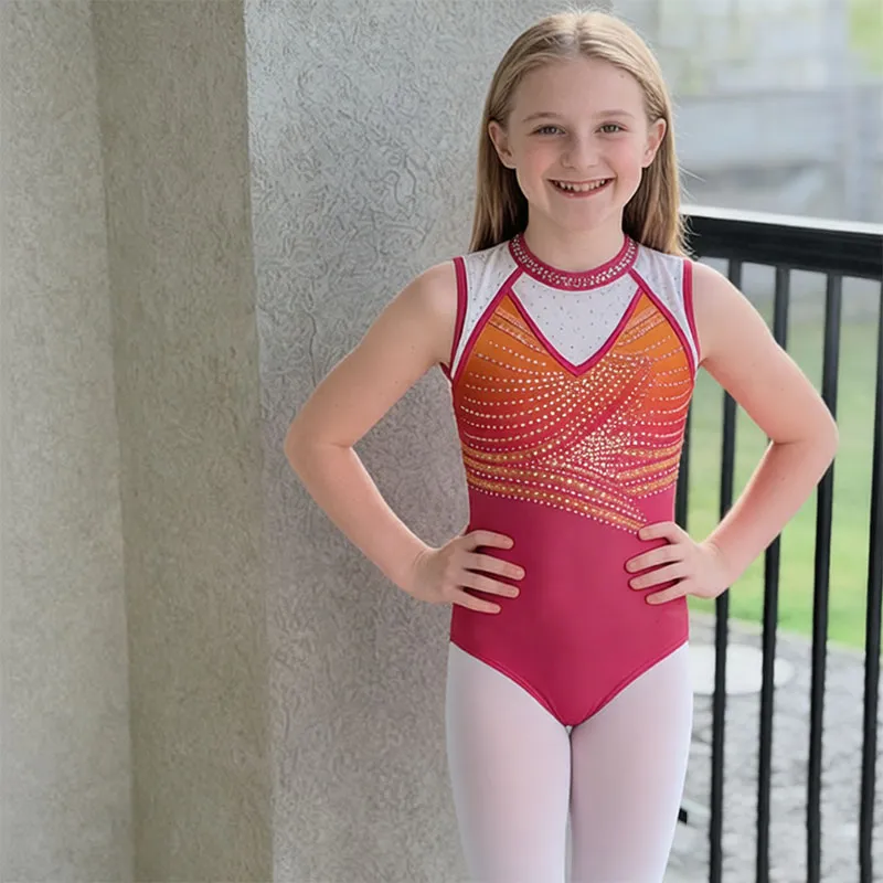 New Design Women's Sleeveless Gymnastics Leotards with Spandex/Nylon for Children's Performance Training Design