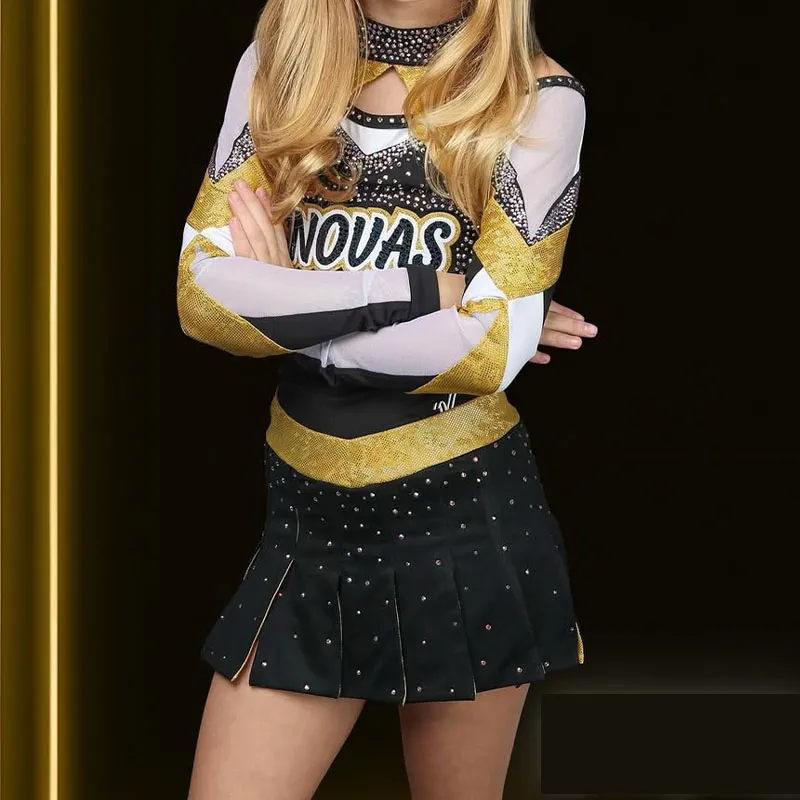 Uniform Professional Children Cheerleading Uniform White, Yellow and Black for Competition
