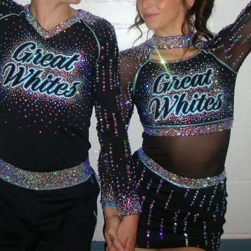 Cheerleading Uniforms Black Shiny Set for Schools Spandex Polyester 240gsm Sizes XS-3XL – photo 4