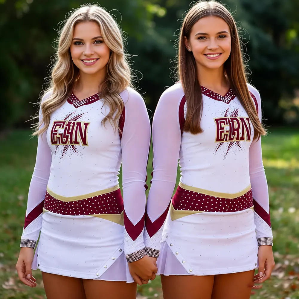 Teenager White and Red White Cheerleading Practice Uniform Sets for Competition Spandex/Polyester with Sparkle