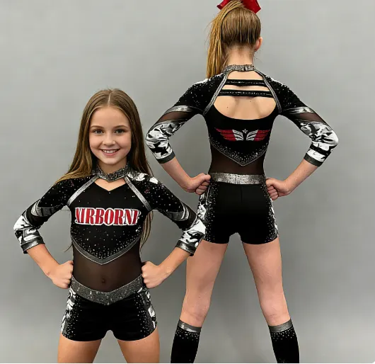 New Style Women's Cheerleading Uniform Sets Black Shiny for Halloween Performances