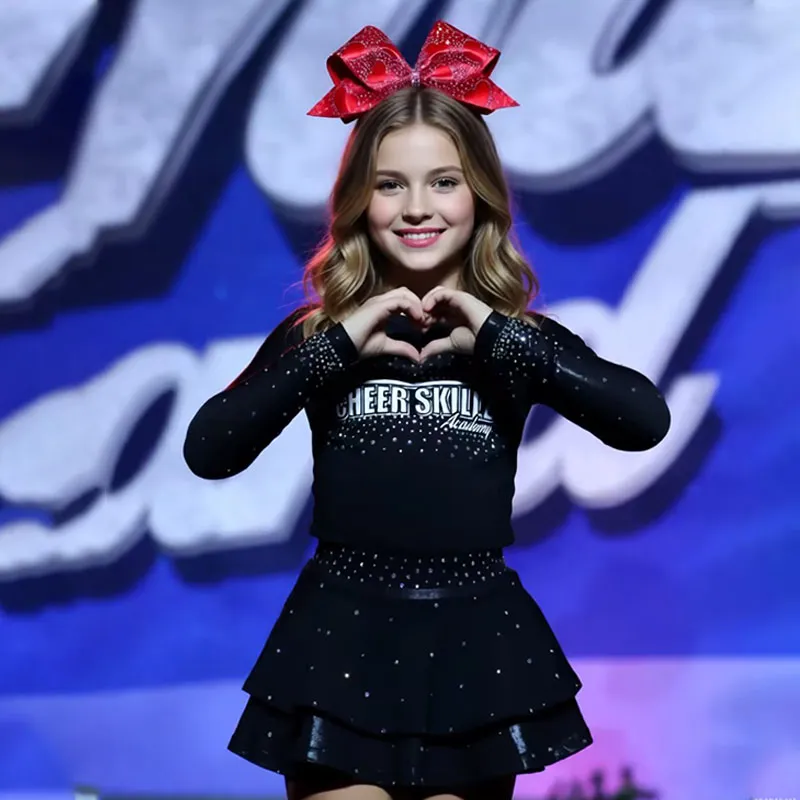 Children's Black Cheerleading Competition Uniform Sets Spandex/Polyester