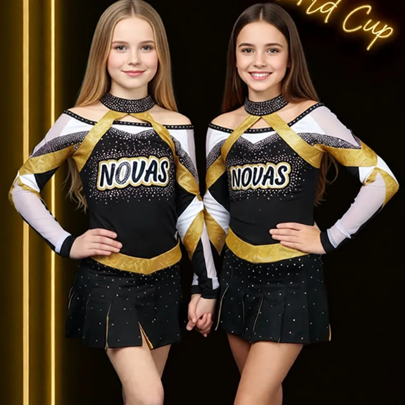 CHSALL Cheerleading Uniforms Children Youth Sublimated Dance Designs All Stars Polyester Digital Print Set