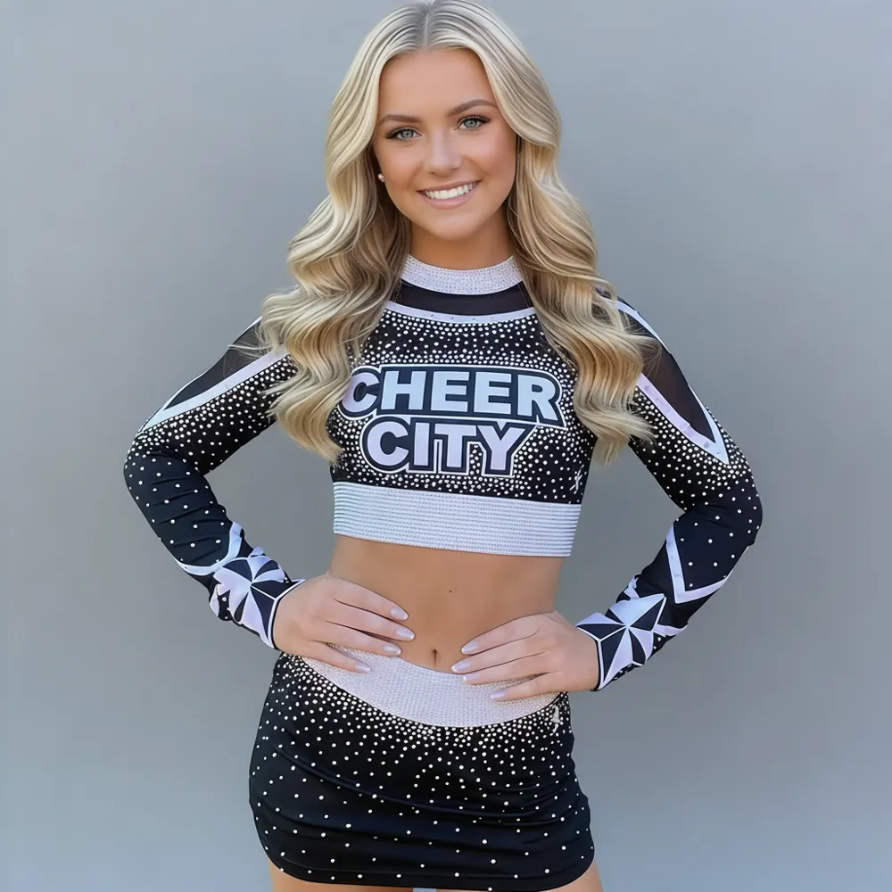 School All Star Competition Black and Pink Long Sleeve Cheer Uniforms Cheerleading Uniforms for Cheering – photo 3