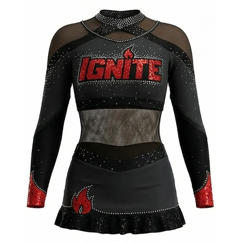 Hot Selling Girls Cheer Uniform Sets Embroidery Logo New Design Spandex/Polyester Shiny Rhinestones Basketball