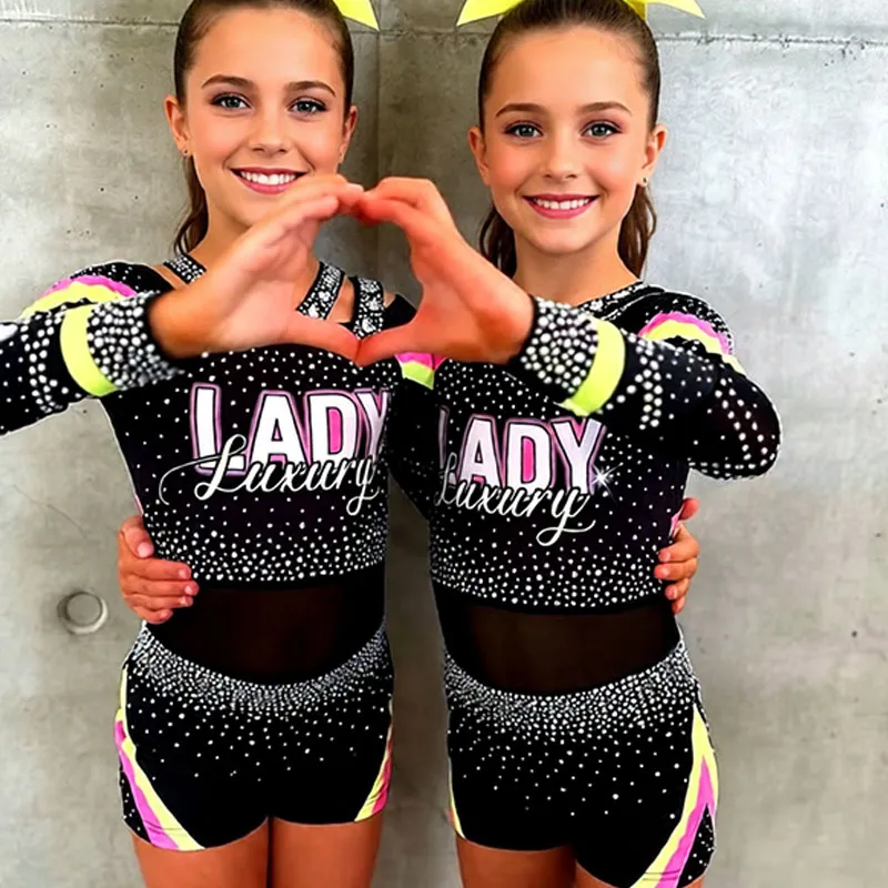 Competition All Star Long Sleeve Cheerleading Uniform Sets Rhinestones Spandex/Polyester Material High-Performance