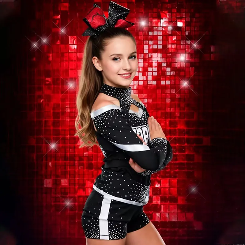Girls Cheerleading Uniform Set Printed Spandex Cheer Competition Outfit MOQ 20