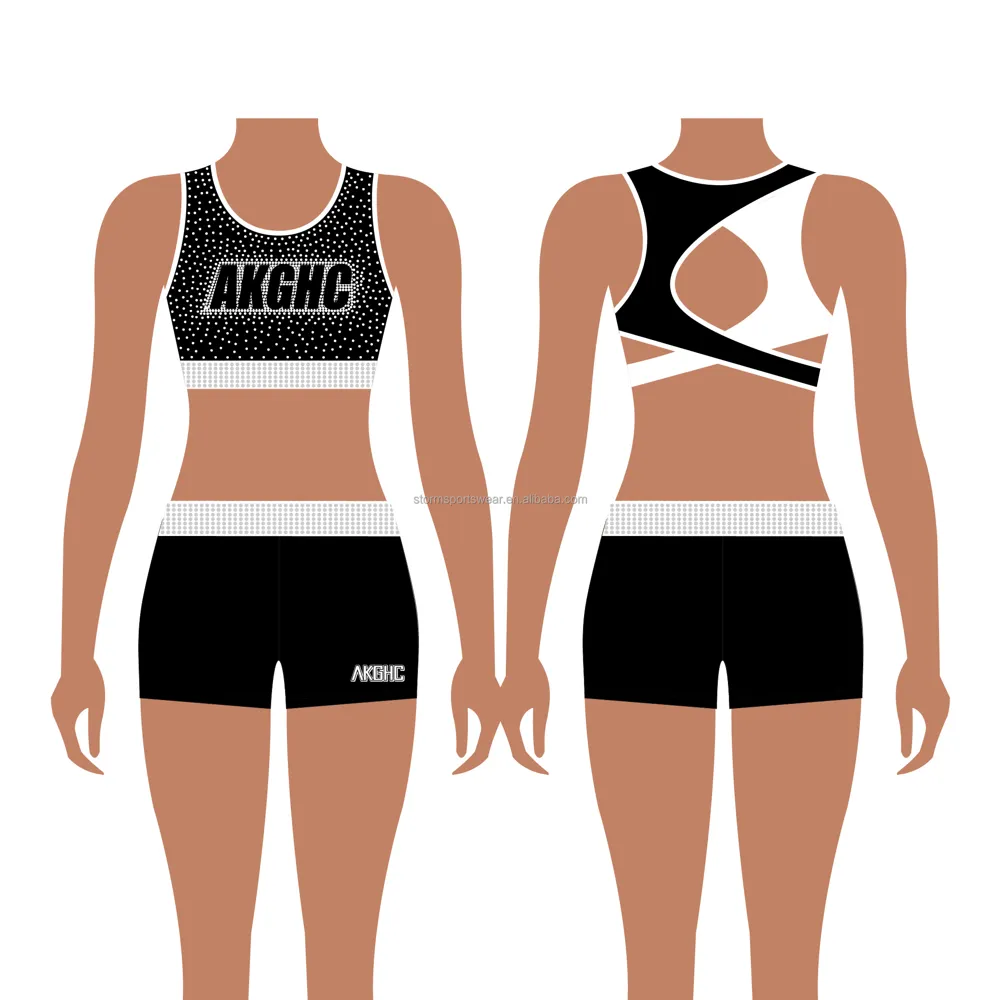 Cross Cheerleading Uniform Practies Bras and Shorts Set Sublimation Metal Fabric Spandex/Polyester