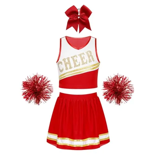 Womens Sublimation Hot Stamping Foil Cheerleading Uniform Set Top Skirt Pom Pom Bow Complete Team Practice Wear Outfit