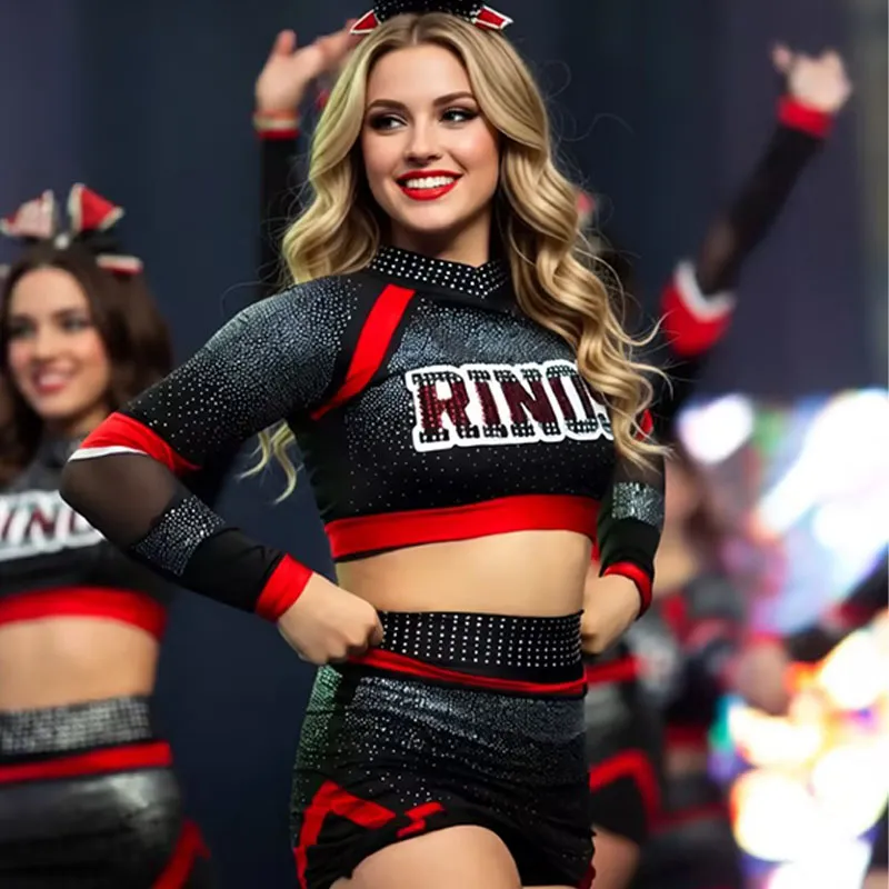 Cheerleading Uniform Set Sparkle Rhinestone Cheer Outfit for Cheer Practice and Competition