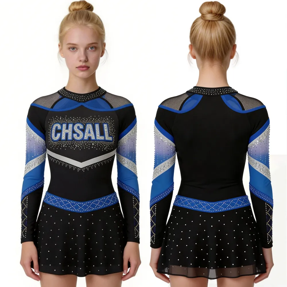 Cheerleading Outfit Rhinestone Halter Pleated Skirt Set Stage Performance Cheer Wear with Bow – photo 4