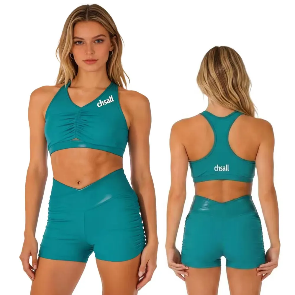 LOGO Print Rhinestones Shirts & Tops Embroidery Design Blue Cheerleading Practice Wear Shell Short Uniform