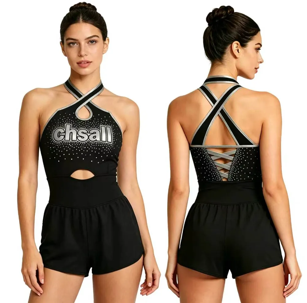Direct Customizable Cheerleading Uniform Rhinestone Shorts Cheer Wear Teams High Stretch Competition Practice