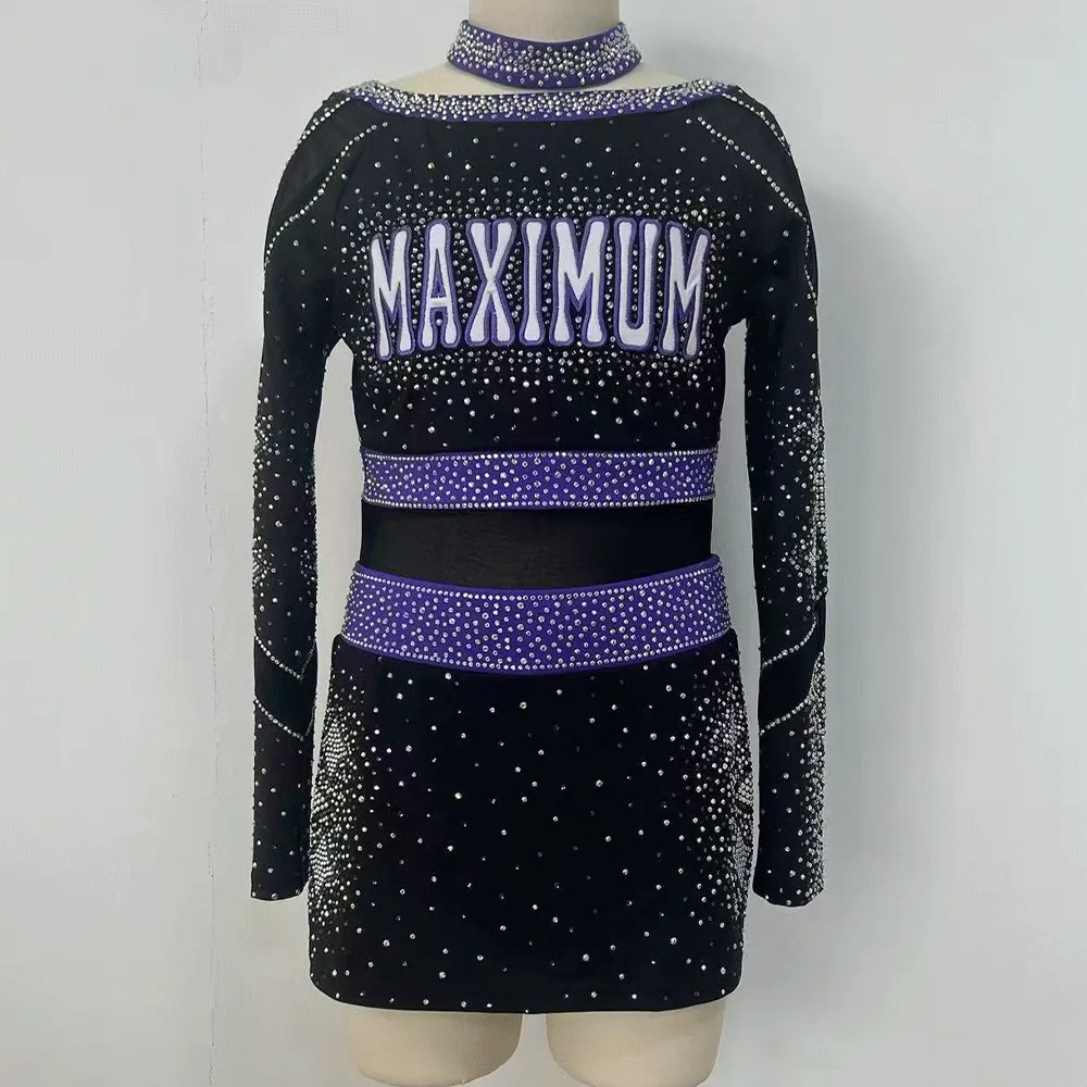 Long Sleeve Cheerleading Uniform Spandex Acrylic Elastic Waist Design Cheerleader Outfits Sets for Cheer Teams