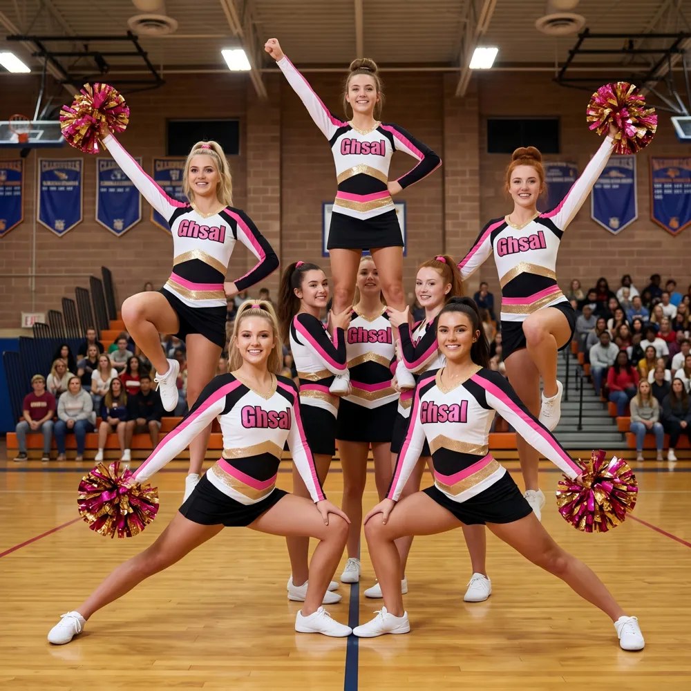 Varsity Cheerleading Costume with Color Block Design for School Spirit and Basketball Events